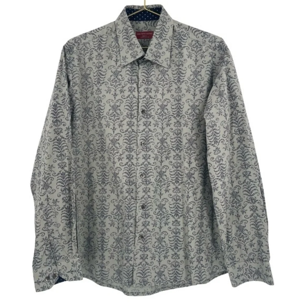 Saks Fifth Avenue Blue and Gray Cotton Button Down Shirt Large